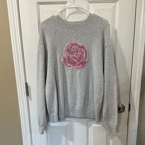 Hollister Gray Sweater with Pink Floral Accent